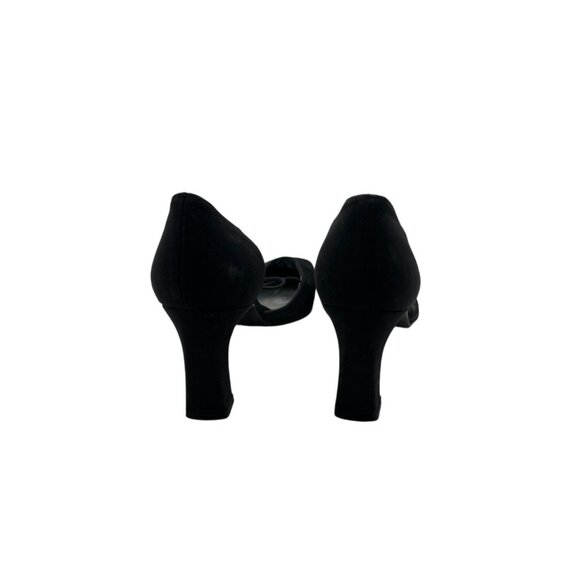 Stuart Weitzman 5B Black Suede Heels Womens Size 5 Elegant Square Toe Straps - Picture 5 of 10